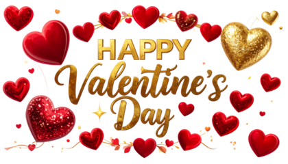 Luxury Valentine’s Day Typographic Composition with Golden Accents PNG