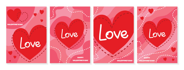 Colourful Valentine&rsquo;s Day card with cartoon heart. Collection of abstract style invitations. Vector illustration