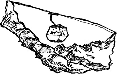 Hand-Drawn Sketch Mountain Ski Resort Cable Car Landscape