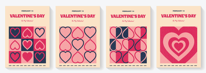 Collection of retro style Valentine&rsquo;s Day greeting cards. Geometric design with heart. Vector illustration