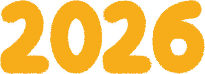 Orange fuzzy number 2026 isolated on white background, vector illustration of 2026