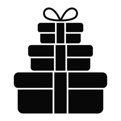 A stack of three neatly wrapped gift boxes, tied with a bow, presented as a holiday or special occasion present, isolated on a white background