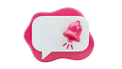 3D Notification Bell Icon with Speech Bubble on White Background