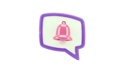 3D Notification Bell in Speech Bubble on White Background