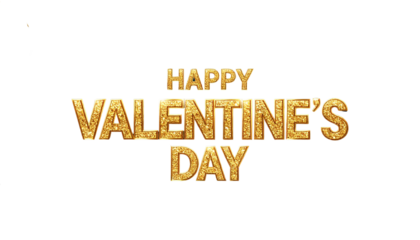 Sparkling Valentine’s Day Gold Lettering with Festive Ribbons PNG