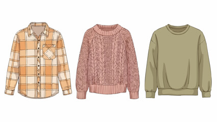 Three different types of casual clothing items laid out flat.