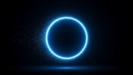 Obraz premium Abstract dark image featuring a glowing blue circle portal effect, radiating bright, futuristic energy and sparks