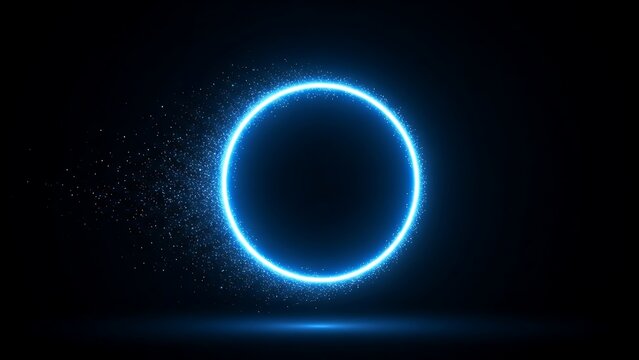 Abstract dark image featuring a glowing blue circle portal effect, radiating bright, futuristic energy and sparks