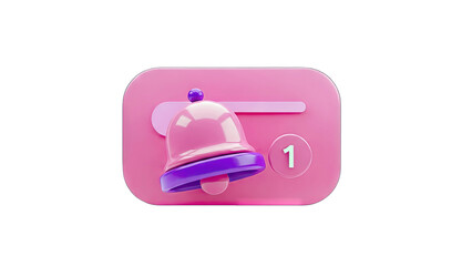 3D Pink Bell Notification Icon with Number 1
