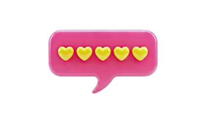3D Pink Speech Bubble with Yellow Hearts on White Background