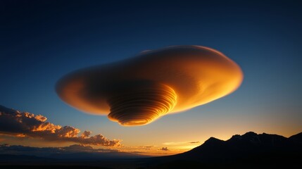 Spectacular lenticular cloud formation at sunset mountain range landscape photography natural environment captivating view atmospheric science
