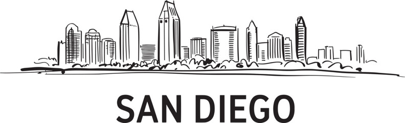 San diego california skyline vector illustration cityscape outline black and white line art