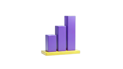 3D Purple Bar Chart Rising on White Background