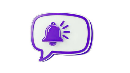 Fototapeta premium 3D Purple Bell Notification Icon on White Background
