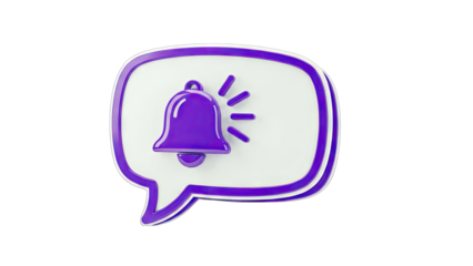 3D Purple Bell Notification Icon on White Background