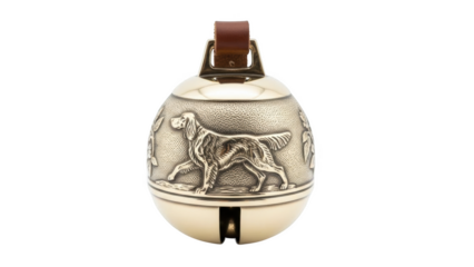 Ornate brass bell with embossed dog and floral design metal antique