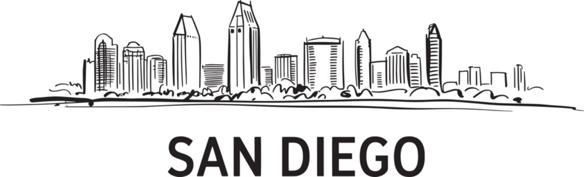 San diego california skyline vector illustration cityscape outline black and white line art