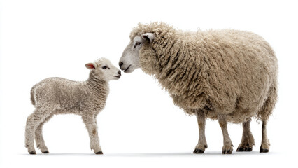 Sheep and Lamb on White Background