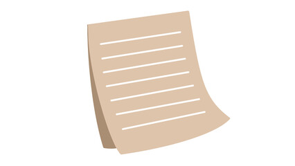 Beige Paper Sheet with Lines Isolated on White, Simple Cartoon Illustration, Transparent Background