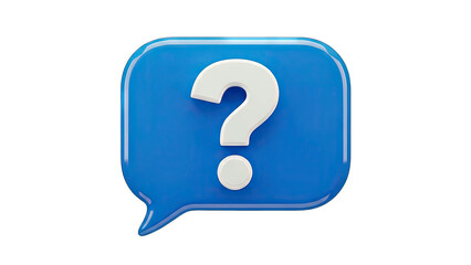 3D Question Mark in a Blue Speech Bubble on White Background