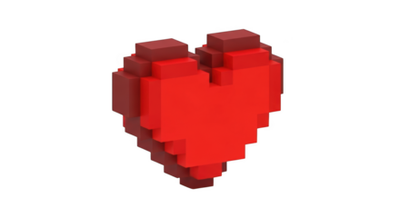 Red pixelated heart shape on black background 3d render love