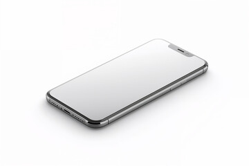 Silver smartphone with white blank screen on white background
