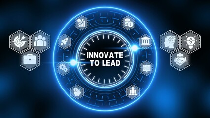 Blue neon circle with Innovate to Lead text and business innovation leadership