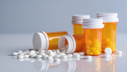 Medicine Bottles and Pills Are Arranged on a Clean Surface in a Simple Setting
