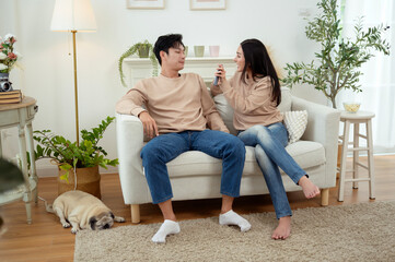 Obraz premium Quarrel Between Asian Couple Revealing Issues of Infidelity and Emotional Distance in a Cozy Setting