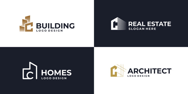 creative initial letter C real estate logo symbol, building logo design vector