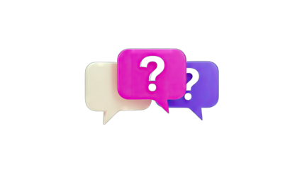 3D Question Marks in Speech Bubbles on White Background