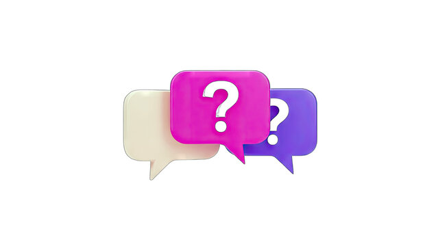 3D Question Marks in Speech Bubbles on White Background - Powered by Adobe