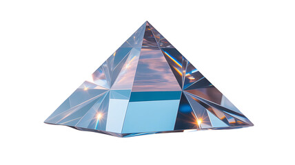 Crystal Pyramid of Light: A radiant, geometric crystal pyramid, reflecting a soft blue light and intricate inner facets. It is an emblem of sophistication and clarity.