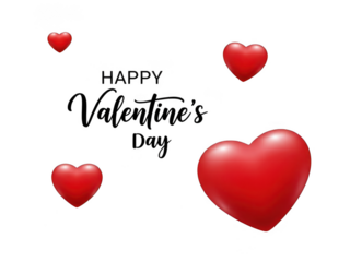 Happy valentine's day greeting with red hearts on white background