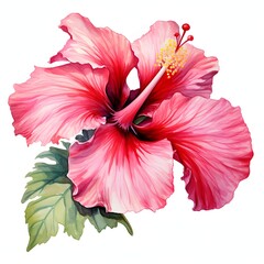 Beautiful hibiscus flower with detailed watercolor petal texture on white
