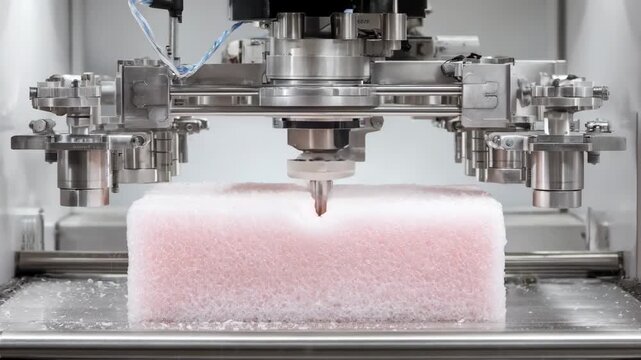 View of an automated foaminplace setup dispensing polyurethane foam demonstrating precision and protective cushioning in custom packaging solutions.