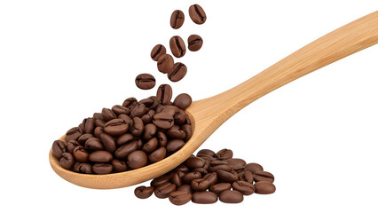 Obraz premium Premium Coffee Grains in and around a Wood Spoon