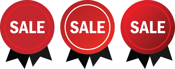 Red Sale Ribbon Badges for Discount and Promotion Labels