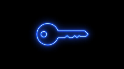 Blue Neon Key Outline on Black Background symbol © hasanserta