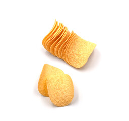 Crispy potato chips on white background