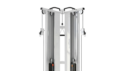 White cable crossover gym machine with weight stacks and handles gym equipment fitness machine