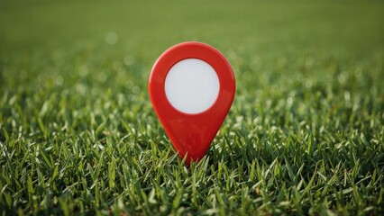 A location marker pin on a grassy field.