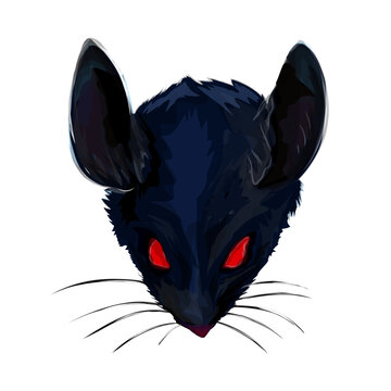 rat head with glowing red eyes