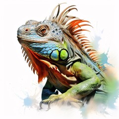 Fototapeta premium Detailed artistic illustration of a colorful iguana on a white background
