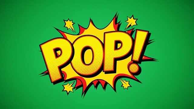 Pop art comic book style sound effect word explosion on green background
