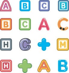 Vibrant Alphabet Letters in Colorful Icon Set for Educational Materials and Kids Projects