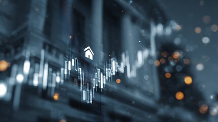 Financial graph with upward trend in front of a building.