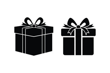 gift box with ribbon set of silhouette vector illustration