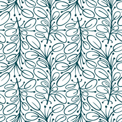 Black and White seamless pattern with leaves. Vector illustration.