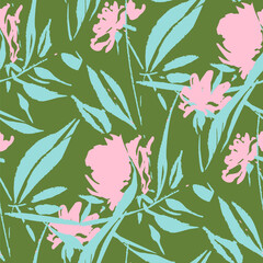 Seamless pattern  with flowers in doodle style. Vector illustration.